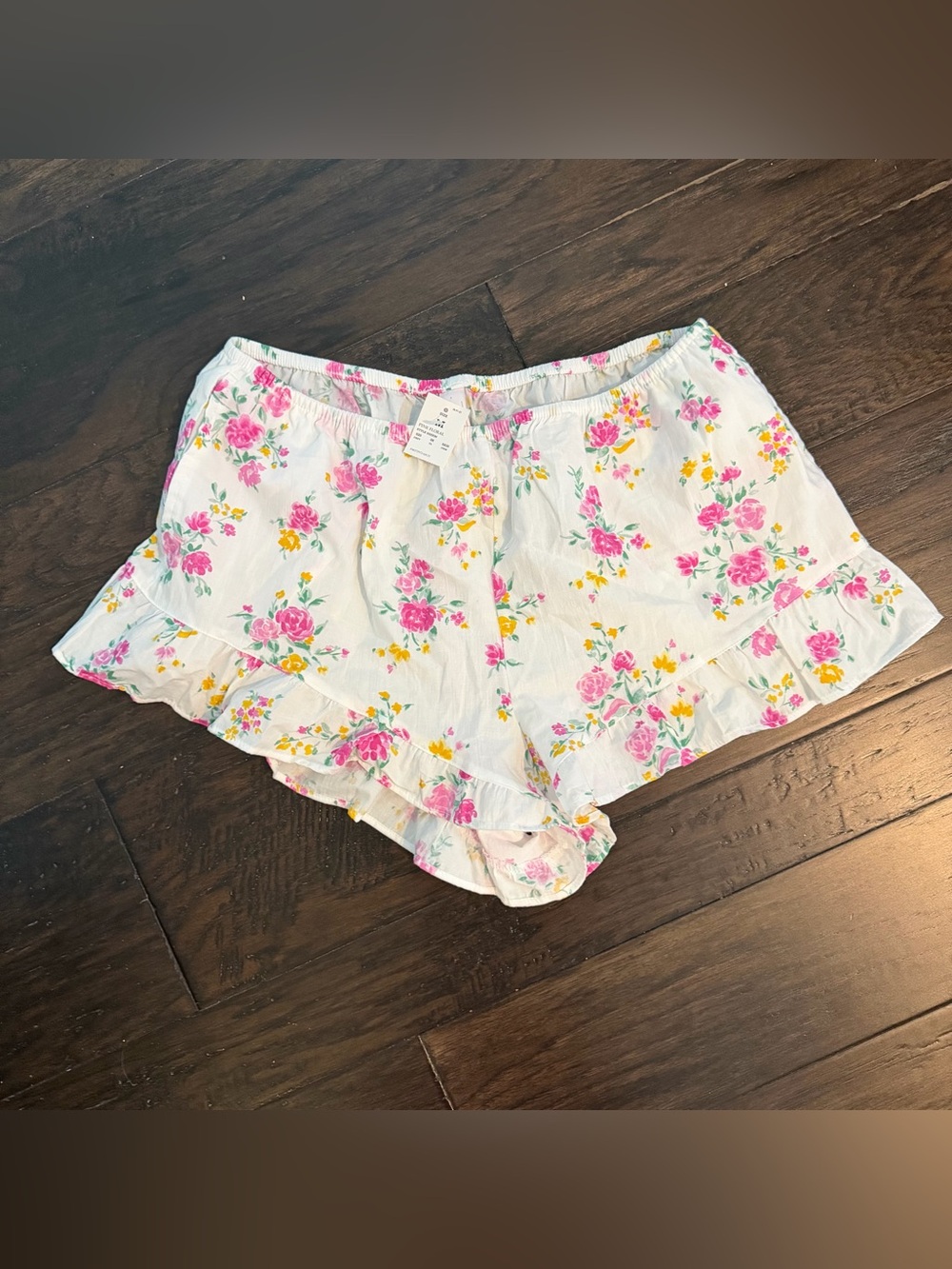 Aiden Floral Ruffle Pajama Shorts - Pink & Yellow on White